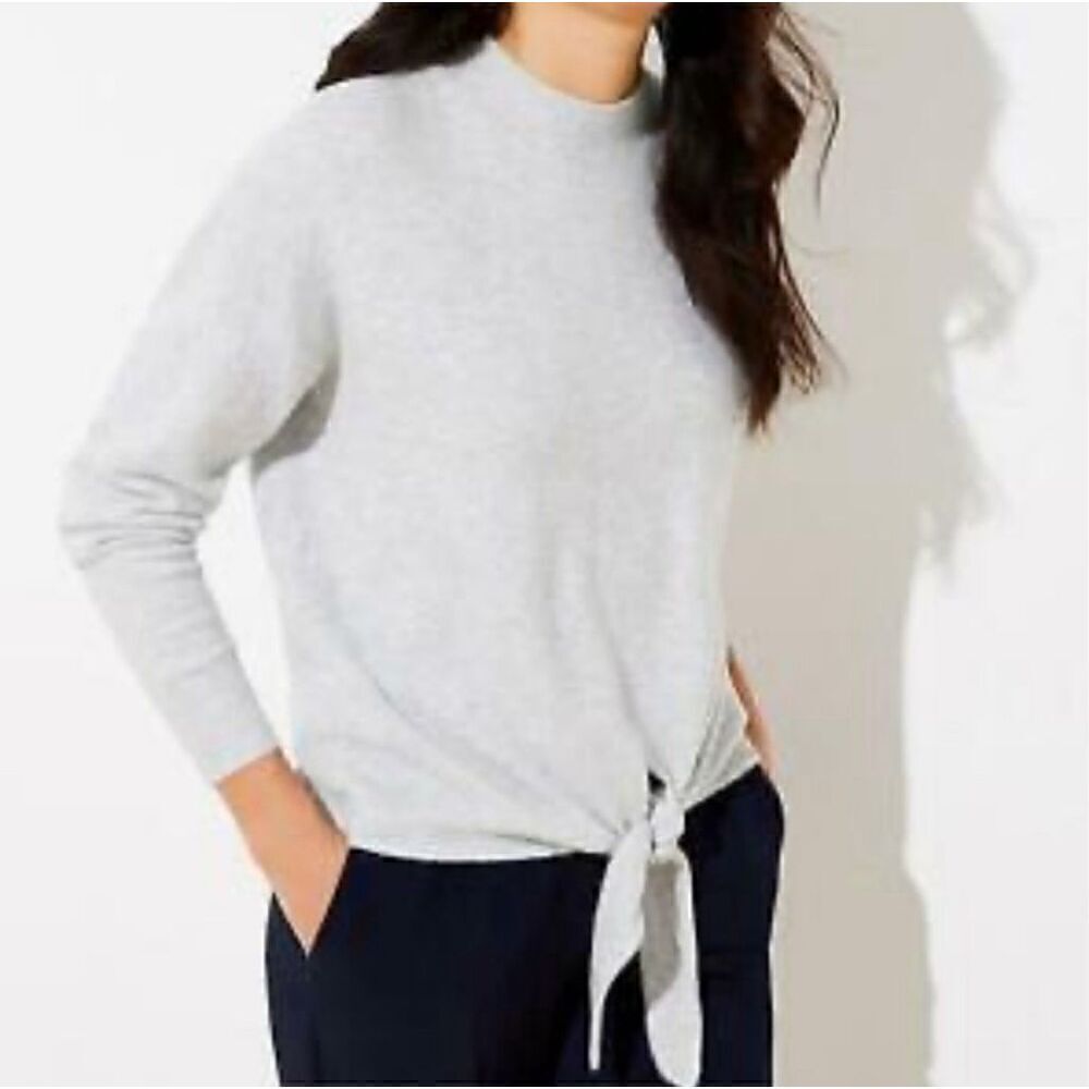 LOFT light gray tie front sweater - Picture 2 of 11